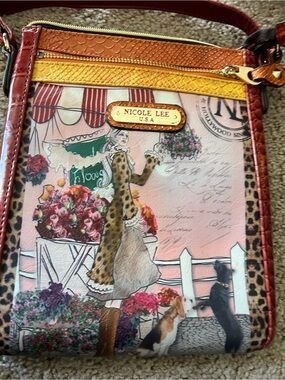 Nicole Lee Pink Floral & Leopard Accent Crossbody Bag with Yellow Trim